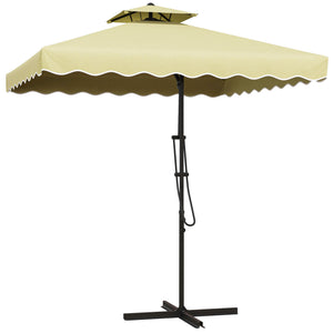 2.5m Cantilever Parasol with Easy Lever, Square Double Top Garden Parasol Umbrella with Ruffles and Cross Base, Overhanging Outdoor Sun Shades, Beige