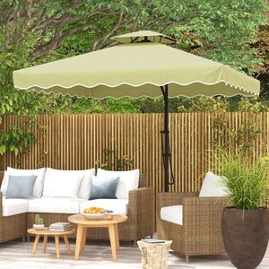 2.5m Cantilever Parasol with Easy Lever, Square Double Top Garden Parasol Umbrella with Ruffles and Cross Base, Overhanging Outdoor Sun Shades, Beige