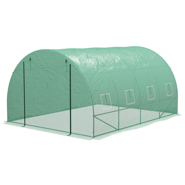 4 x 3(m) Polytunnel Greenhouse with Sprinkler Irrigation System, Walk-in Green House for Garden with Wide Roll-up Door, 8 Mesh Windows, Galvanised Steel Frame, Green
