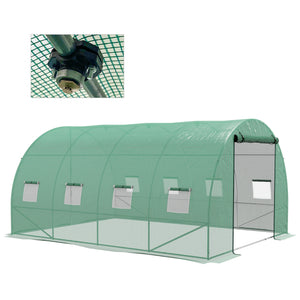 4 x 3(m) Polytunnel Greenhouse with Sprinkler Irrigation System, Walk-in Green House for Garden with Wide Roll-up Door, 8 Mesh Windows, Galvanised Steel Frame, Green