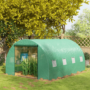 4 x 3(m) Polytunnel Greenhouse with Sprinkler Irrigation System, Walk-in Green House for Garden with Wide Roll-up Door, 8 Mesh Windows, Galvanised Steel Frame, Green