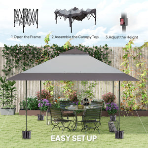 Outsunny 13' x 13' Pop Up Canopy Tent, UV50+ Instant Sun Shelter, Tents for Parties, Height Adjustable, with Wheeled Carry Bag and 4 Sand Bags for Outdoor, Garden, Patio, Light Gray