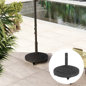 Round Patio Umbrella Base with Wheels, 46 lbs Resin Umbrella Stand Base, Heavy Duty Patio Umbrella Holder for 1.3"/1.5"/1.9" Umbrella Poles for Outdoor, Lawn, Poolside, Black