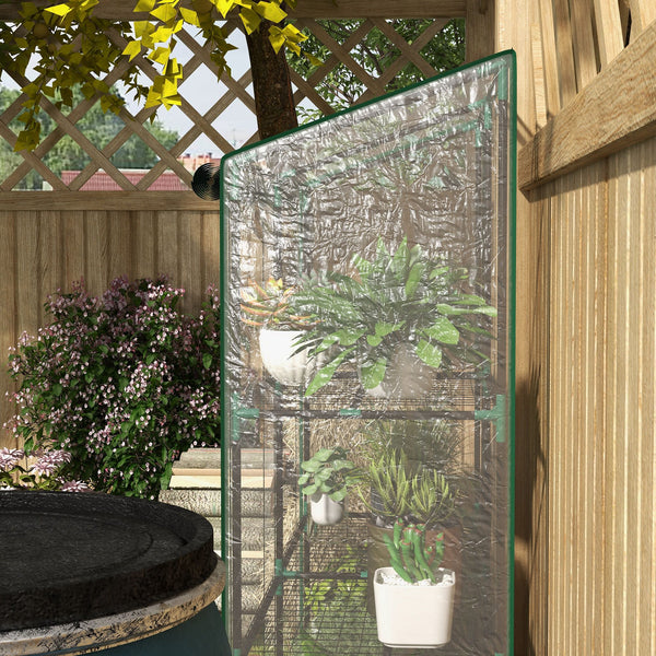 Lean-to Greenhouse with 3 Tier Shelves, 56.3" x 18.1" x 59.4" Portable Small Greenhouse with 2 Roll-Up Zippered Doors, Transparent Plastic Cover, for Indoor Outdoor Garden Backyard, Clear
