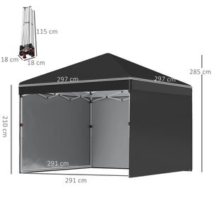 3 x 3 (M) Pop Up Gazebo with 3 Sidewalls, Leg Weight Bags and Wheeled Bag, Height Adjustable Party Tent Event Shelter for Garden, Patio, Black