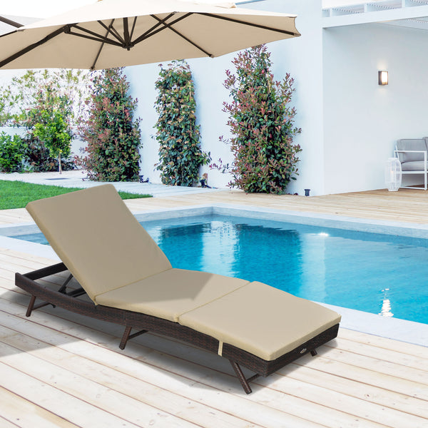 Wicker Patio Lounger, Outdoor S Shape Recliners Lounge Chair w/ 5-Level Adjustable Backrest, Soft Padded Cushion for Outdoor Use, Khaki