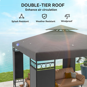 10 x 10 FT Canopy Gazebo, Double Roof Outdoor Gazebo with Screen Panels and Metal Frame, Patio Gazebo for Poolside, Garden, Deck, Backyard, Dark Grey