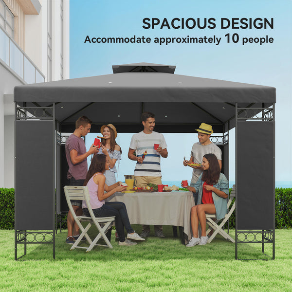 10 x 10 FT Canopy Gazebo, Double Roof Outdoor Gazebo with Screen Panels and Metal Frame, Patio Gazebo for Poolside, Garden, Deck, Backyard, Dark Grey