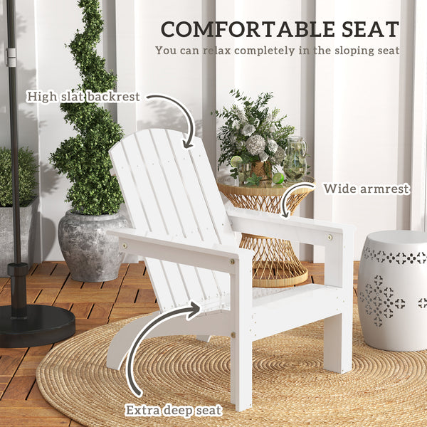 Adirondack Chair Patio Muskoka Chair, Outdoor Poplar Wood Fire Pit Chair, Pre-Assembled Backrest Chaise Adirondack with High-back, Large Seat, for Deck, Garden, White