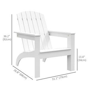 Adirondack Chair Patio Muskoka Chair, Outdoor Poplar Wood Fire Pit Chair, Pre-Assembled Backrest Chaise Adirondack with High-back, Large Seat, for Deck, Garden, White