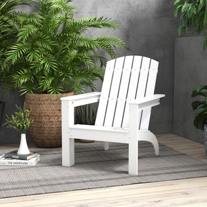 Adirondack Chair Patio Muskoka Chair, Outdoor Poplar Wood Fire Pit Chair, Pre-Assembled Backrest Chaise Adirondack with High-back, Large Seat, for Deck, Garden, White