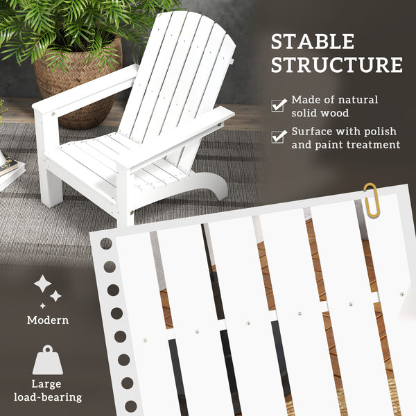 Adirondack Chair Patio Muskoka Chair, Outdoor Poplar Wood Fire Pit Chair, Pre-Assembled Backrest Chaise Adirondack with High-back, Large Seat, for Deck, Garden, White