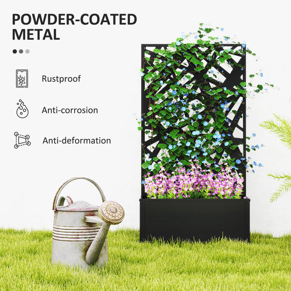 Metal Raised Garden Bed with Trellis for Climbing Plants, Freestanding or Wall Mounted Flower Bed with Privacy Panel, Irregular Line Cut-Outs Outdoor Planter Box for Garden, Patio, Balcony