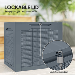 93L Plastic Garden Storage Box, Outdoor Storage Box with Handles, Waterproof Outdoor Storage Container for Garden Tools and Accessories, Light Grey