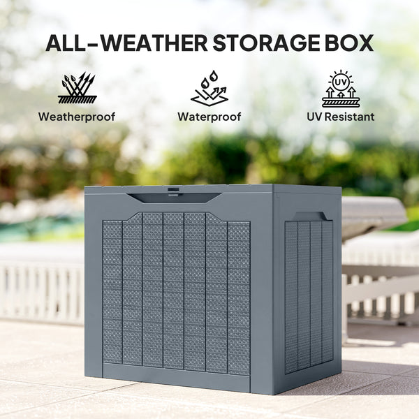 93L Plastic Garden Storage Box, Outdoor Storage Box with Handles, Waterproof Outdoor Storage Container for Garden Tools and Accessories, Light Grey