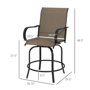 Outdoor Bar Stools with Armrests, Set of 2 360° Swivel Bar Height Patio Chairs with High-Density Mesh Fabric, Steel Frame Dining Chairs for Balcony, Poolside, Backyard, Tan