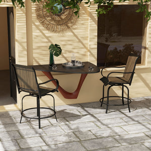 Outdoor Bar Stools with Armrests, Set of 2 360° Swivel Bar Height Patio Chairs with High-Density Mesh Fabric, Steel Frame Dining Chairs for Balcony, Poolside, Backyard, Tan