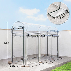 Walk-in Tunnel Greenhouse, 10' x 3' x 6.5' Hoop House Greenhouse with 8 Roll-Up Doors, Plant Hot House with Galvanized Steel Frame for Garden Patio Lawn, Clear