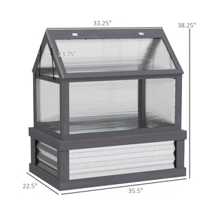 Raised Garden Bed with Polycarbonate Greenhouse, Wooden Cold Frame Greenhouse, Garden Flower Planter Protection, Peak Roof, 35.5" x 22.5" x 38.25", Gray