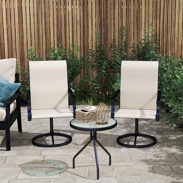 Outdoor Patio Swivel Chairs Set of 2, High Back Patio Dining Chairs with All-Weather Mesh Fabric and Metal Frame for Backyard, Lawn, Porch or Garden, Beige