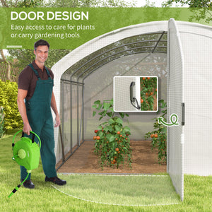 4 x 3 x 2m Polytunnel Greenhouse with Hinged Door, Walk-in Grow House Tent with UV-resistant PE Cover, Galvanised Steel Frame, Clamps, White