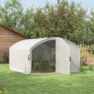 4 x 3 x 2m Polytunnel Greenhouse with Hinged Door, Walk-in Grow House Tent with UV-resistant PE Cover, Galvanised Steel Frame, Clamps, White
