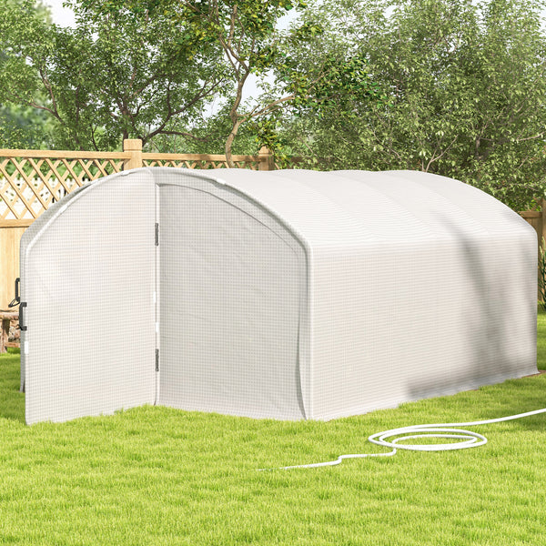 4 x 3 x 2m Polytunnel Greenhouse with Hinged Door, Walk-in Grow House Tent with UV-resistant PE Cover, Galvanised Steel Frame, Clamps, White