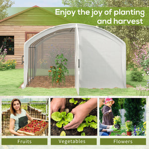 4 x 3 x 2m Polytunnel Greenhouse with Hinged Door, Walk-in Grow House Tent with UV-resistant PE Cover, Galvanised Steel Frame, Clamps, White