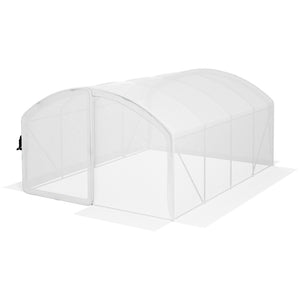 4 x 3 x 2m Polytunnel Greenhouse with Hinged Door, Walk-in Grow House Tent with UV-resistant PE Cover, Galvanised Steel Frame, Clamps, White