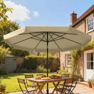 10 ft Patio Umbrella with Push Button Tilt and Crank, Outdoor Market Table Umbrella Parasol with Vent, 8 Ribs for Garden, Deck, Pool, Khaki