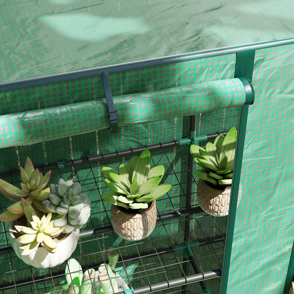 Lean-to Greenhouse with 3 Tier Shelves, 56.7" x 18.9" x 59.8" Portable Small Greenhouse with PE Cover, 2 Roll-Up Zippered Doors, for Indoor Outdoor Garden Backyard Balcony, Green