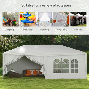 6 x 3(m) Gazebo Canopy Party Tent with 6 Removable Side Walls for Outdoor Event with Windows and Doors, White