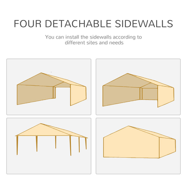 6 x 3(m) Gazebo Canopy Party Tent with 6 Removable Side Walls for Outdoor Event with Windows and Doors, White