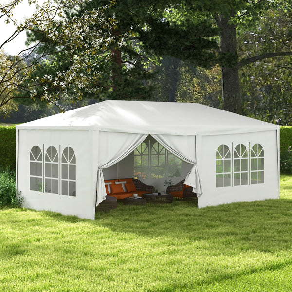 6 x 3(m) Gazebo Canopy Party Tent with 6 Removable Side Walls for Outdoor Event with Windows and Doors, White