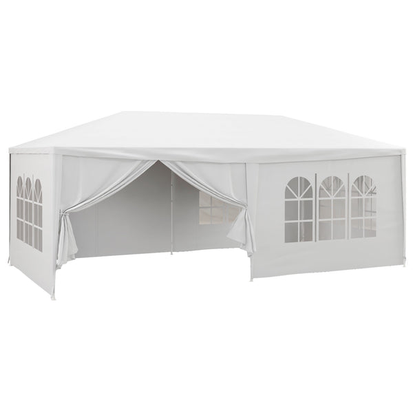 6 x 3(m) Gazebo Canopy Party Tent with 6 Removable Side Walls for Outdoor Event with Windows and Doors, White