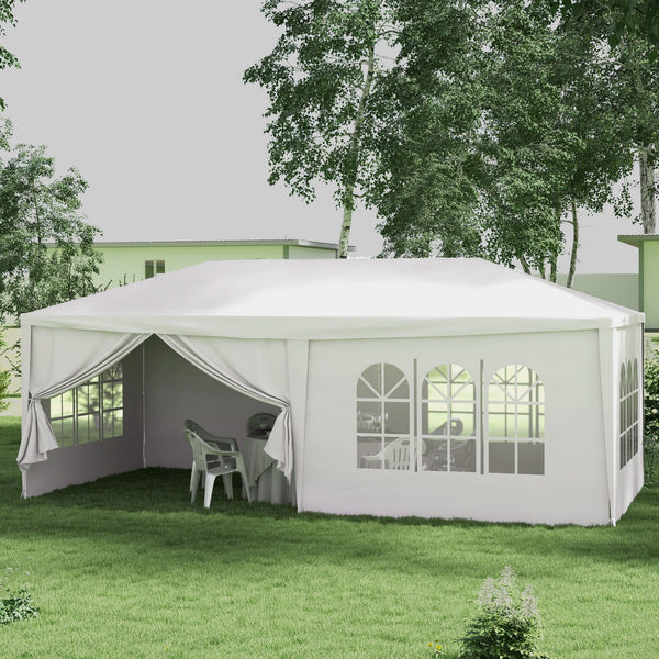 6 x 3(m) Gazebo Canopy Party Tent with 6 Removable Side Walls for Outdoor Event with Windows and Doors, White
