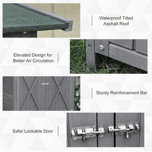Small Shed, Wooden Garden Shed with Flexible Table, Hooks and Ground Nails, Lockable Tool Shed with Asphalt Roof, 140 x 75 x 157cm, Grey