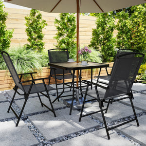 5 Pieces Patio Dining Set for 4, Outdoor Dining Set with Glass Top Table and 4 Mesh Folding Chairs, Small Outdoor Patio Furniture for Garden Backyard Poolside, Grey