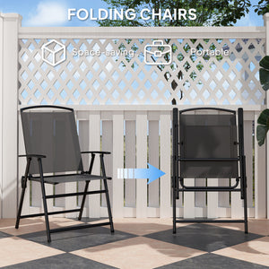 5 Pieces Patio Dining Set for 4, Outdoor Dining Set with Glass Top Table and 4 Mesh Folding Chairs, Small Outdoor Patio Furniture for Garden Backyard Poolside, Grey