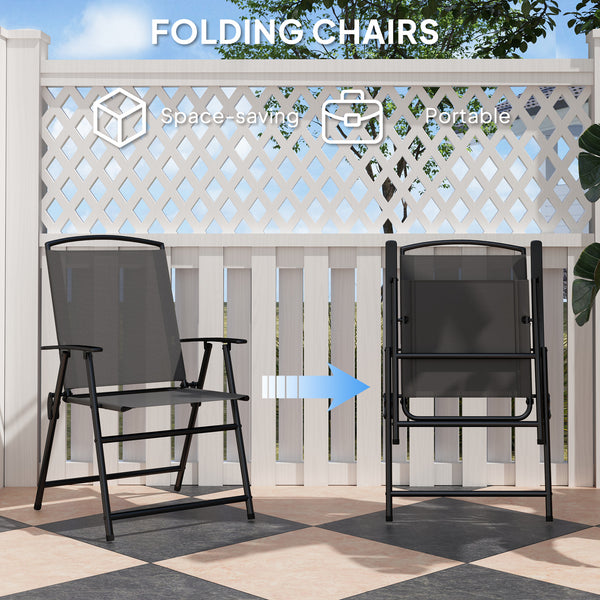 5 Pieces Patio Dining Set for 4, Outdoor Dining Set with Glass Top Table and 4 Mesh Folding Chairs, Small Outdoor Patio Furniture for Garden Backyard Poolside, Grey