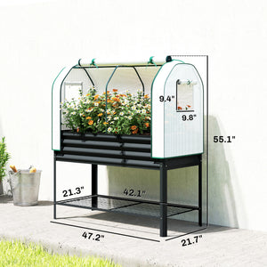 Galvanised Raised Garden Bed with Greenhouse Cover, Metal Elevated Garden Bed with Legs, Bed Liner and Bottom Shelf, Outdoor Raised Planter Box for Vegetables, Herbs, Flowers, Black