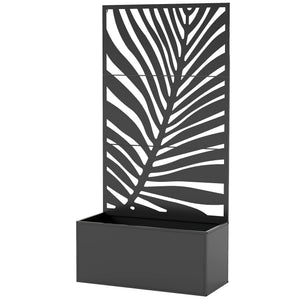 Metal Planter Box with Trellis, 71" Tall Raised Garden Bed with Trellis Privacy Screen for Climbing Plants, Large Leaf Cut-Out Privacy Planter for Garden, Patio, Balcony