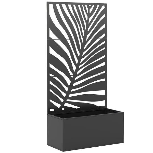 Metal Planter Box with Trellis, 71" Tall Raised Garden Bed with Trellis Privacy Screen for Climbing Plants, Large Leaf Cut-Out Privacy Planter for Garden, Patio, Balcony