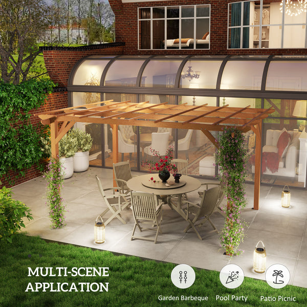 10' x 13' Outdoor Pergola, Wood Gazebo Grape Trellis with Stable Structure and Concrete Anchors for Climbing Plant Support, Garden, Patio, Backyard, Deck, Dark Brown