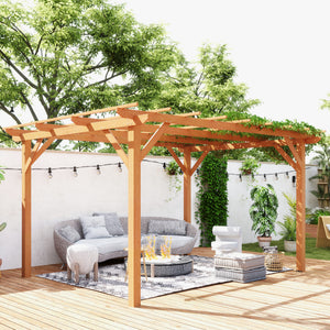 10' x 13' Outdoor Pergola, Wood Gazebo Grape Trellis with Stable Structure and Concrete Anchors for Climbing Plant Support, Garden, Patio, Backyard, Deck, Dark Brown