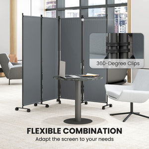 4 Panel Folding Room Divider with Lockable Wheels, 5.6ft Rolling Privacy Screen, Portable Freestanding Room Partition Separator for Home Office Bedroom, Dark Grey