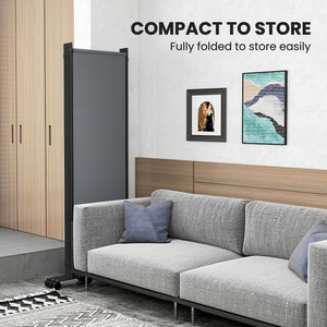 4 Panel Folding Room Divider with Lockable Wheels, 5.6ft Rolling Privacy Screen, Portable Freestanding Room Partition Separator for Home Office Bedroom, Dark Grey
