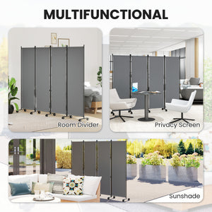 4 Panel Folding Room Divider with Lockable Wheels, 5.6ft Rolling Privacy Screen, Portable Freestanding Room Partition Separator for Home Office Bedroom, Dark Grey
