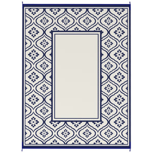 Outsunny Reversible Outdoor Rug, 9' x 12' Waterproof Plastic Straw Floor Mat, Portable RV Camping Carpet, Large Floor Mat for Backyard, Deck, Picnic, Beach, Blue & White Gourd Border