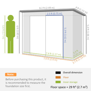 8 x 4FT Outdoor Storage Shed, Easy to Assemble Galvanized Metal Garden Shed, Waterproof Tool Shed with Lockable Door and 2 Vents for Backyard, Lawn, Patio, Grey